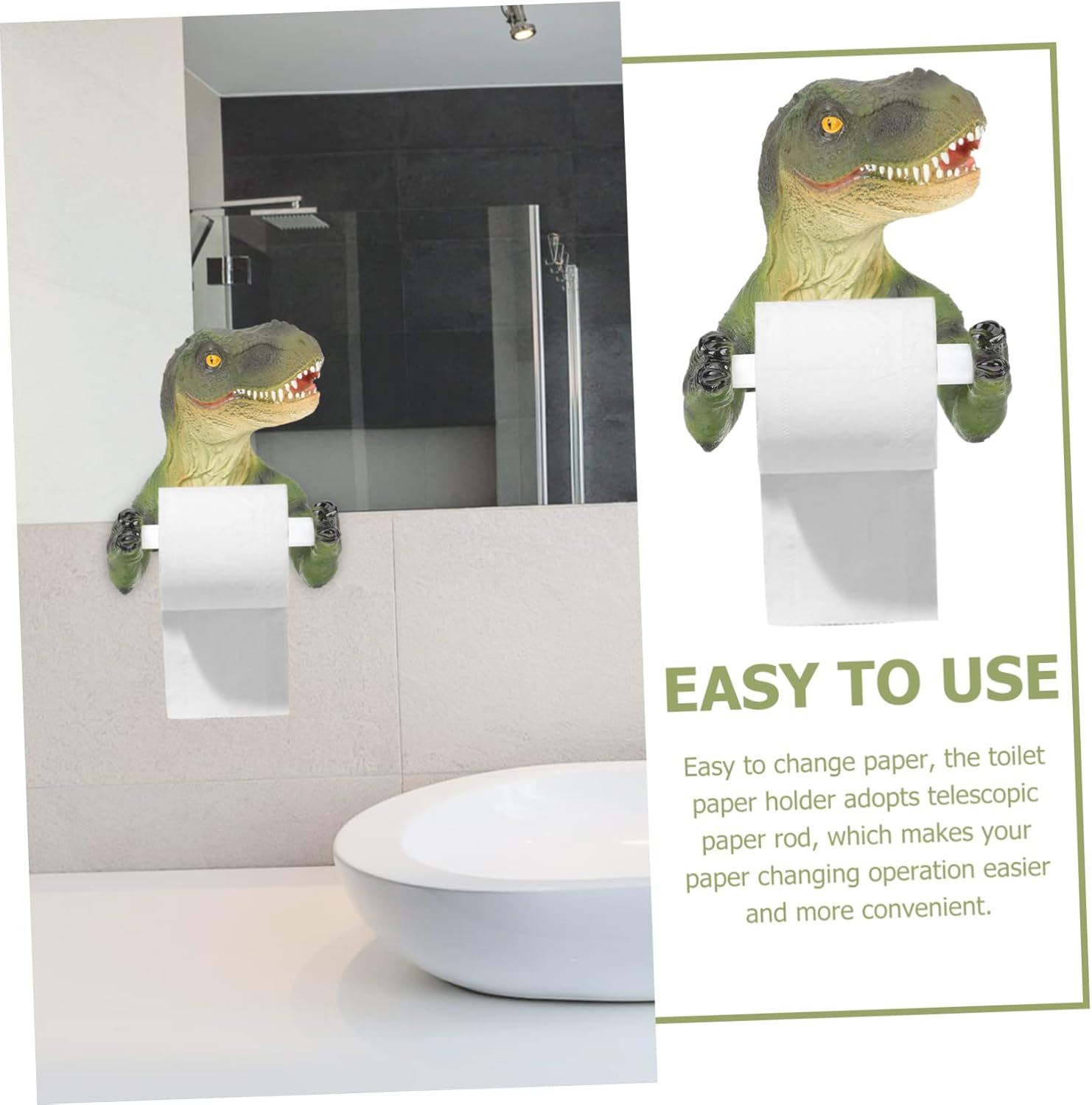 DOITOOL Dinosaur Design Toilet Paper Holder Creative Wall-Mounted Paper Rack for Bathroom Practical Decor for Adults