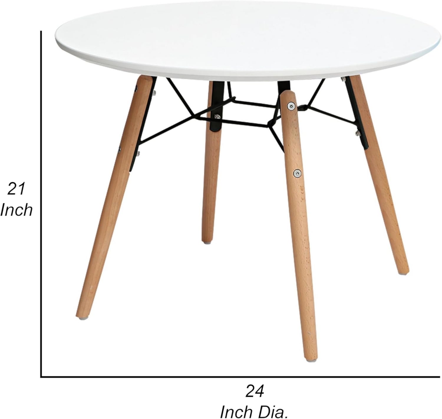 Benjara Lyna 24" Kids Table- White Round Top- Stylish Angled Wood Legs