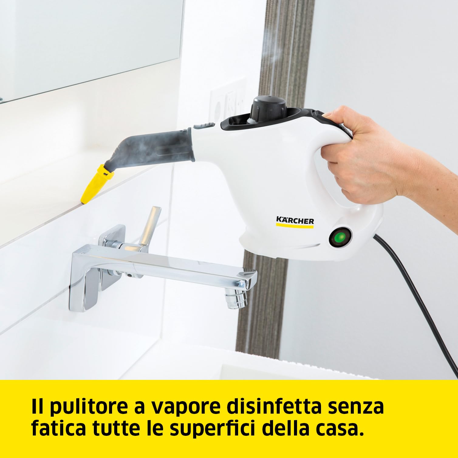 KÄRCHER Pulitore a Vapore SC 1 EasyFix, Pronto in 3 min, Compatto e maneggevole, 1200 W, Serbatoio 200ml, Area 20m², Include Kit pavimenti EasyFix, bocchetta manuale e panno microfibra, Spazzola Tonda
