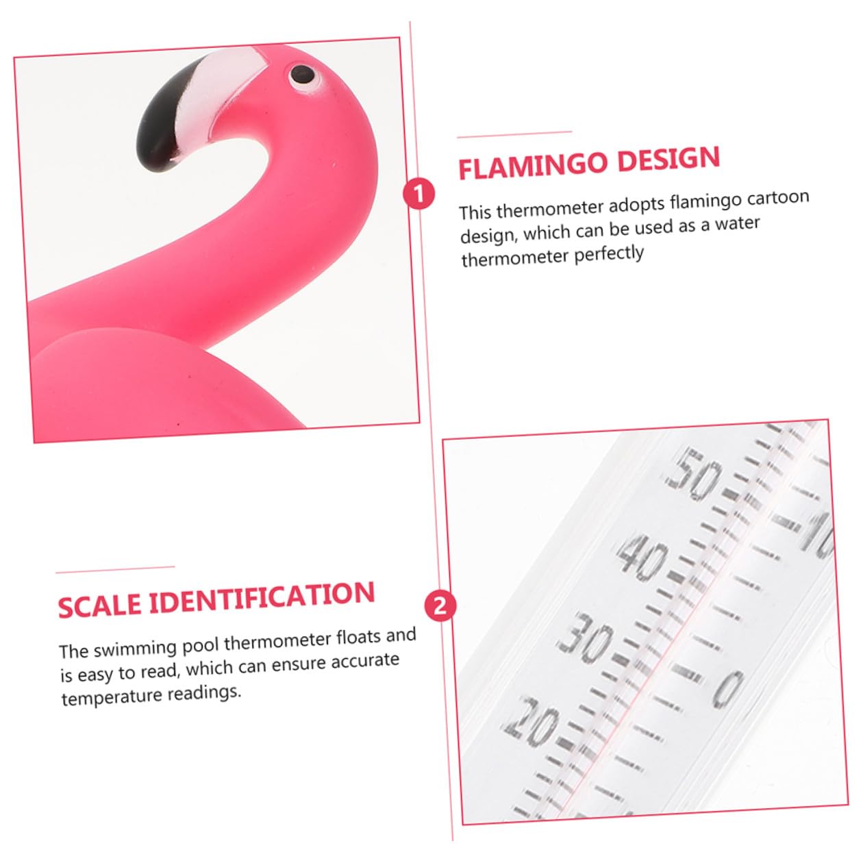 2pcs Floating Pool Thermometer Set – Flamingo and Reptile Water Temperature Thermometers for Indoor and Outdoor Swimming Pools, Hot Tubs, and Baths, Easy Read Waterproof Design