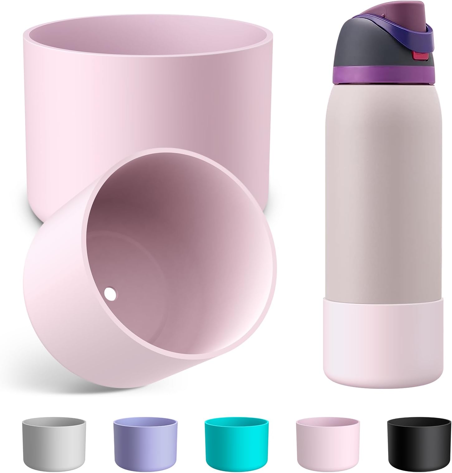Alwenid 2PCS Silicone Water Bottle Boot for Owala 40 Oz, Anti-Slip Protective Sleeve Bottom Bumper Protector for FreeSip, Twist, and Flip Stainless Steel Water Bottles (Pink)