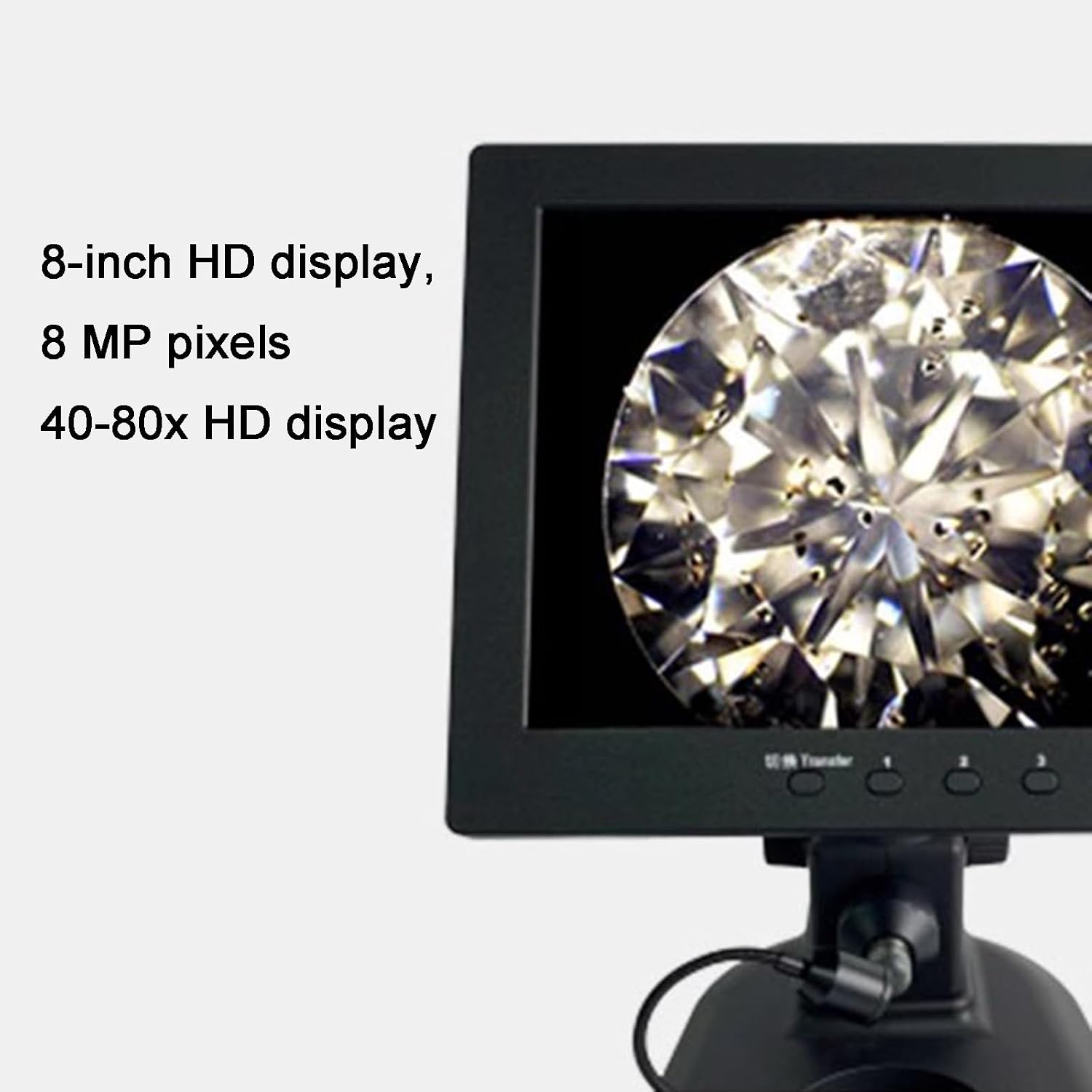 Diamond Inscription Viewer Magnifying, 40-80X Digital Microscope for Diamond Waist, Adjustable Focal Length, with 8 Inch LCD Screen and LED Fill Light, for Jewelry Testing