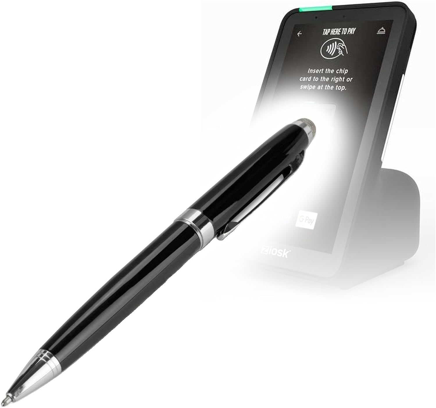 BoxWave Stylus Pen Compatible with Ziosk Tether - EverTouch Meritus Capacitive Styra, Capacitive Stylus with Rollerball Pen - Jet Black
