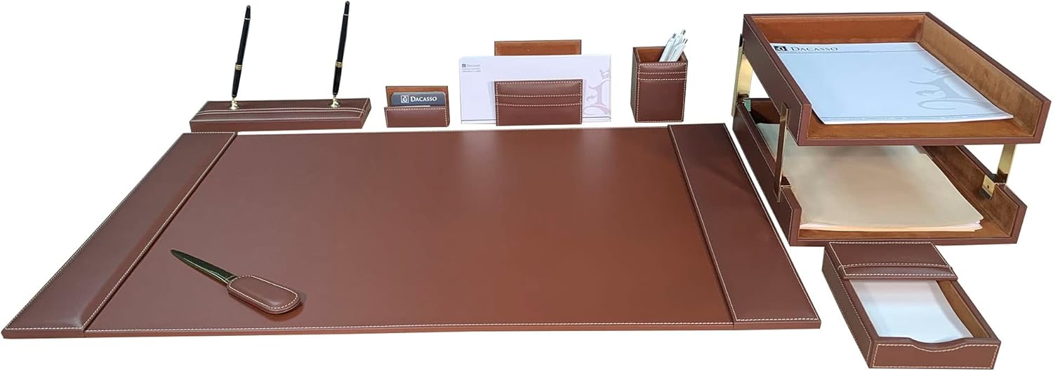 Dacasso Leather Desk Set, 10pcs, Rustic Brown (D3220)