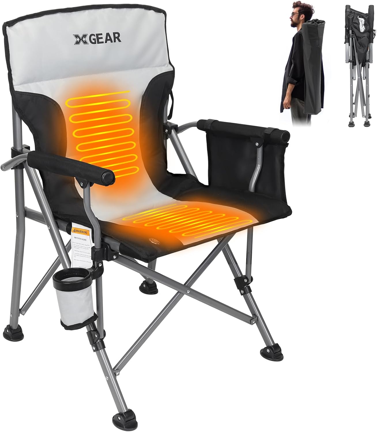 XGEAR Heated Camping Chair for Adults, 3 Heat Levels