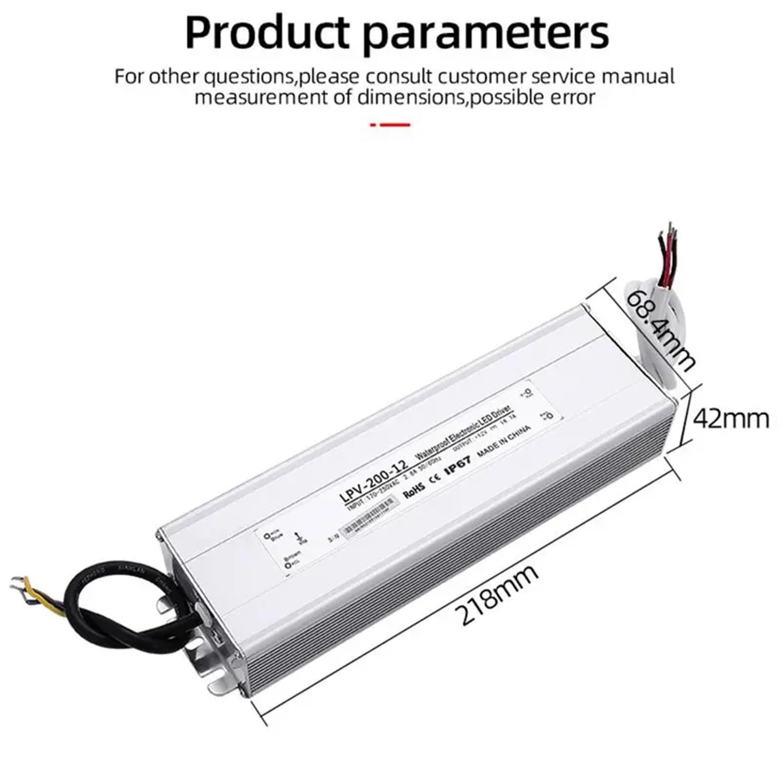 Schaltnetzteil (SMPS), 200 W, 12 V, für den Außenbereich, wasserdicht, für LED-Lichtsteuerung, Aluminiumgehäuse LPV-200-12 (110 V)