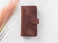 Vista 5 de HARDISTON Funda de piel auténtica de alta calidad hecha a mano para iPhone XR, tarjetero doble, funda magnética desmontable, función atril Marrón