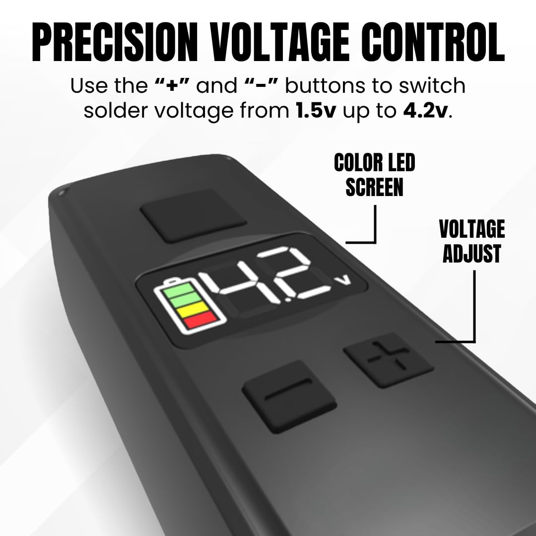 Mini bolígrafo de soldador recargable, con cable de batería USB C integrado, voltaje ajustable de 1,5 V-4,2 V, pantalla LED, punta de quemador de rosca extraíble