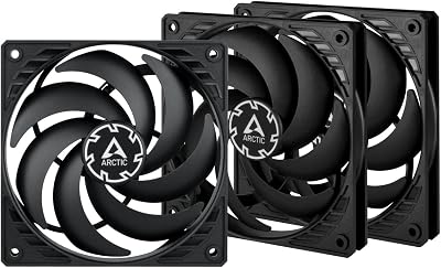 ARCTIC P12 Slim PWM PST (3 Pièces) – Ventilateur PC, 120 mm, Ventilateur Boitier Silencieux, Refroidisseur pour Unité Centrale, Pression Statique Élevée, Fonction de Partage PST, 200-2100 rpm – Noir