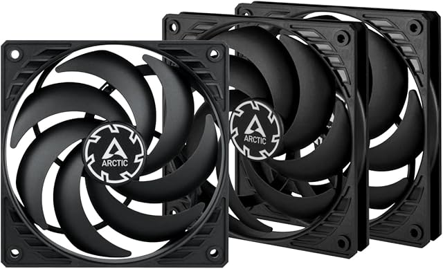 ARCTIC P12 Slim PWM PST (3 Pack) - 120 mm Case Fan with PWM Sharing Technology (PST), Pressure-optimised, quiet motor, Computer, extra slim, 300-2100 RPM - Black