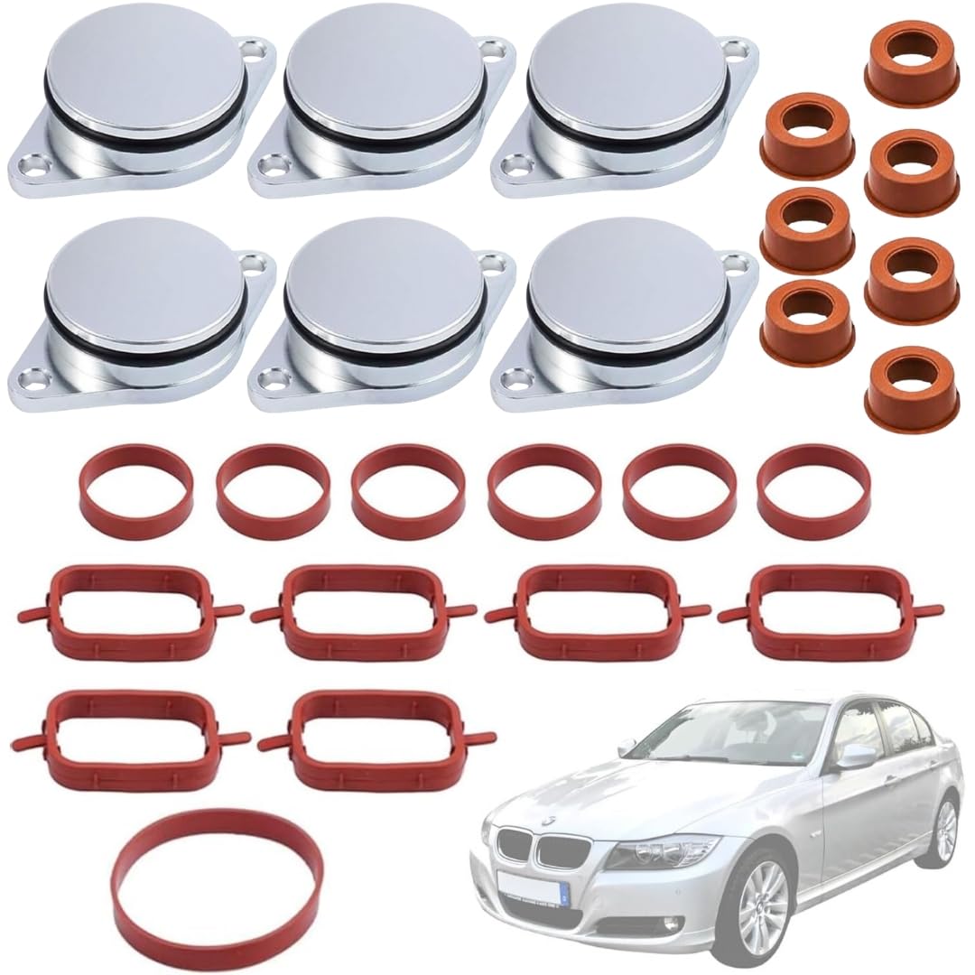 Twowinds - Kit Anular Mariposas Colector Admisión (32mm) Compatible con BMW E39 E46 E60 E61 E63 E64 E67 E81 E82 E88 E90 E91 E92 E93 X3 E83 X5 E53 E87 X5 E70 X6 E71 - 6 Cilindros (6 tapones, 20 Juntas)