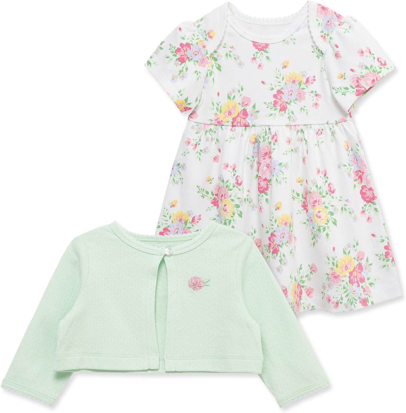 Little Me Clothes for Baby Girls' 100% Cotton Dress Set with Panty, Green, 3 to 12 Months