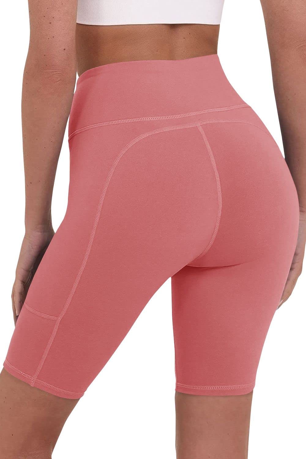 TCA Women's Equilibrium Yoga Workout Athletic Gym Running High Waisted Short with Phone Pocket - Dusty Rose, XL