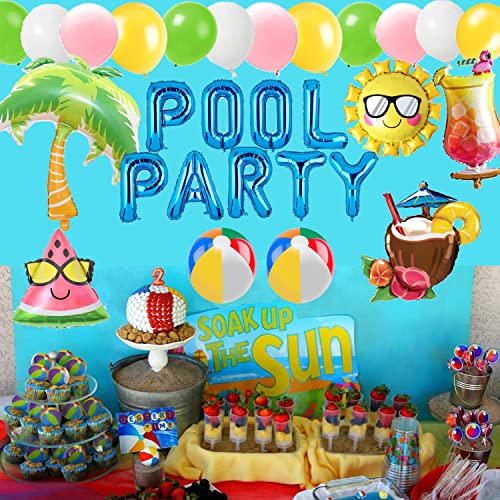 Pool Party Birthday Decorations, Pool Party Decorations For Kids Birthday Girl Boy, Pool Party Bachelorette Party Favors Baby Shower Balloons,Summer Beach Ball Swimming Hawaiian Luau Tropical Supplies #TOP5