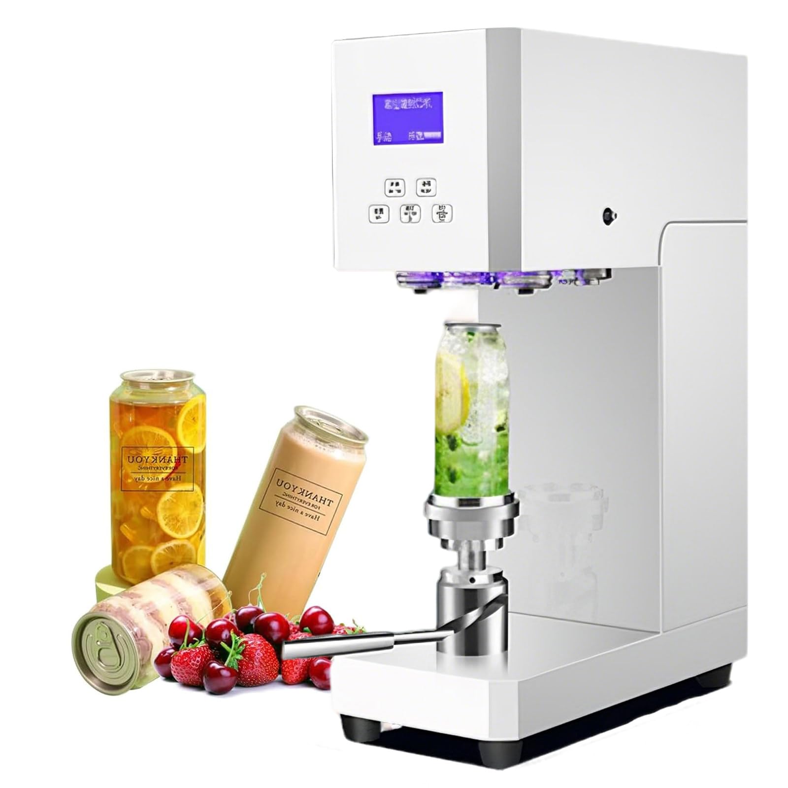 XUFWANYE Commercial Can Sealer 370W, Automatic Sealing Machine Fits 5.5cm Diameter & Up to 17cm Height, with LED Display & Smart Counter, Ideal for Aluminum & Plastic Cans White