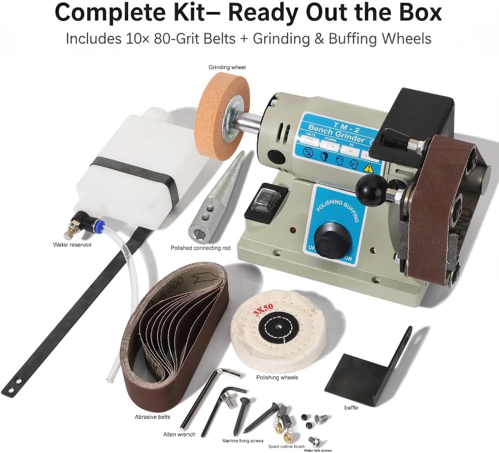 110V Wet Mini Belt Sander, 2.5A Variable Speed 0–10,000 RPM, 30×330mm (1.18×13 Inch) Belt Grinder with Water Drip Cooling, Bench Tool for Knife Sharpening, Metal Grinding Wood Sanding