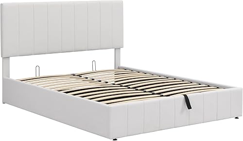 Miniatura 51 de Harper & Bright Designs Cama tapizada de plataforma matrimonial con almacenamiento elevable, marco de cama de tamaño matrimonial con almacenamiento