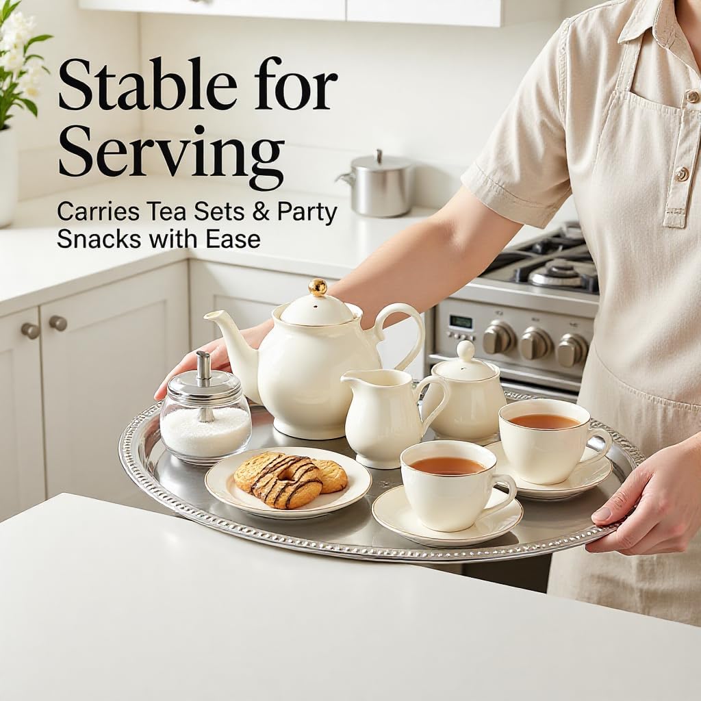 5-Pack Large Serving Tray 15.7"x11.8", Stainless Steel Decorative Platter with Raised Rim, Vintage Mirror Finish, Stackable Serveware for Parties, Weddings, and Home Display