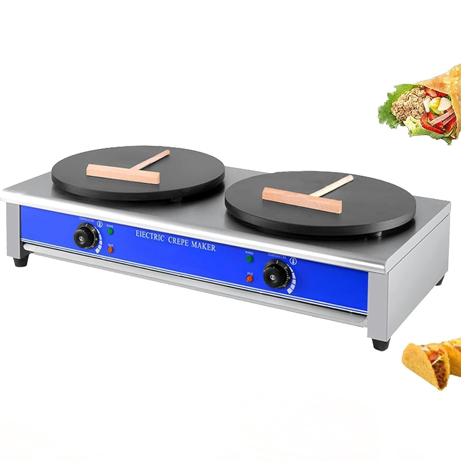 KHZKHC Commercial Electric Crepe Maker, Double-head Pizza Machine, Non-stick Hot Plate Adjustable Temperature 50-300℃ Industrial, with 40cm Diameter Heating Plate Crepe Griddle for Reduced Wastage : Amazon.co.uk: Home & Kitchen
