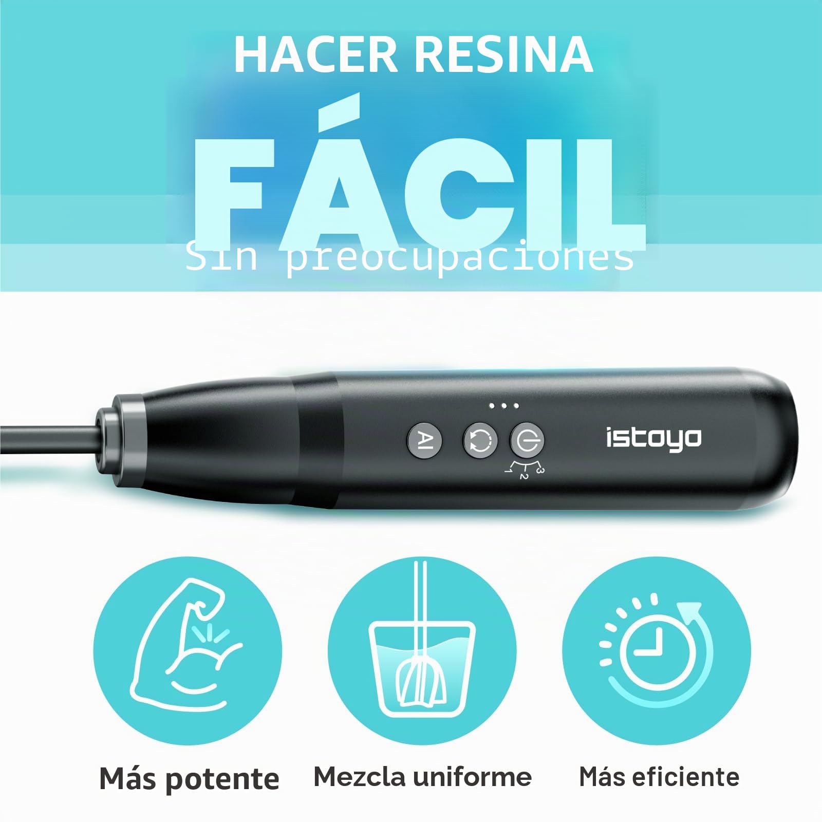 ISTOYO Mezclador de Resina Ultra Recargable de Control de 3 Velocidades Mejorado con Modo AI para Resina Epoxi y Moldes de Silicona