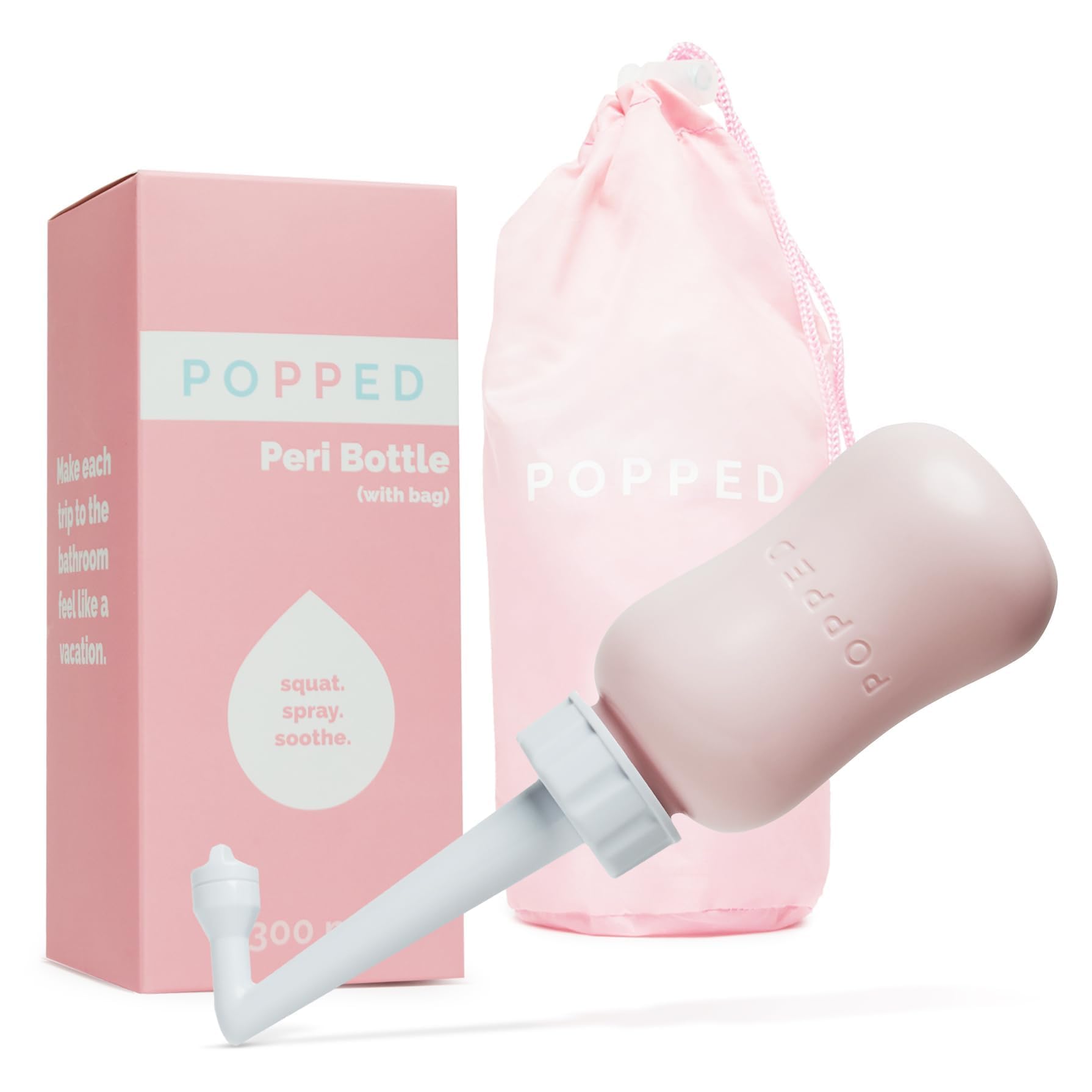 Popped Botella Peri para el cuidado posparto | Bidé portátil de viaje para limpiar después del nacimiento (rosa, 10 fl oz)