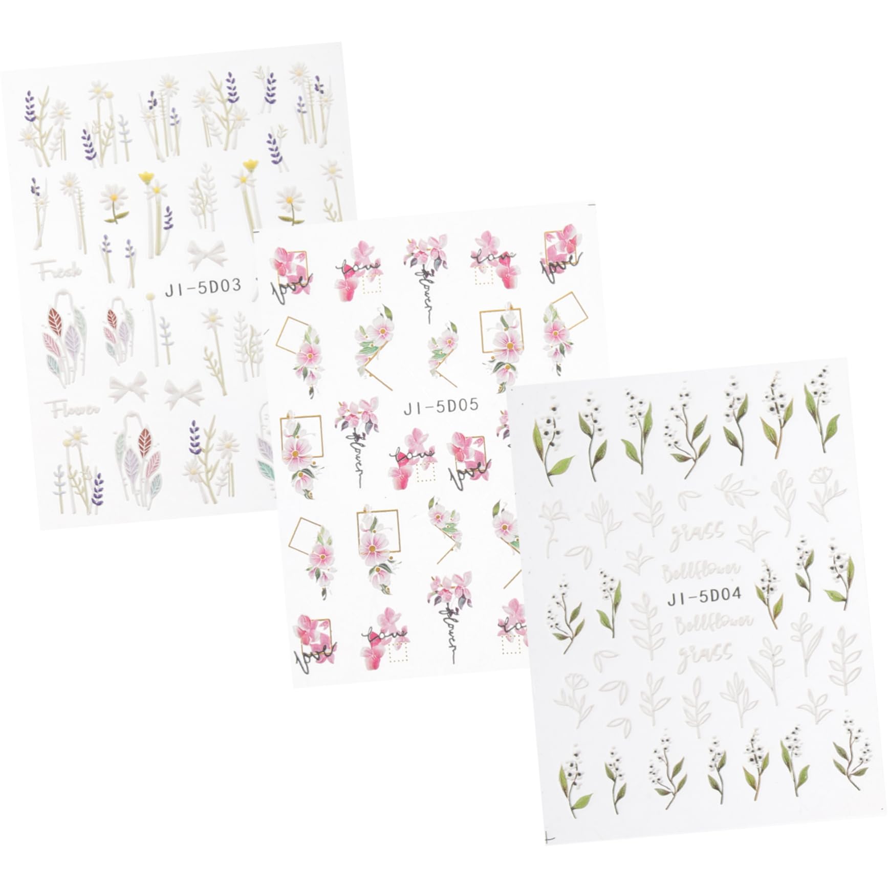 minkissy 5 Set Di Adesivi Per Unghie A Forma Di Fiore Decalcomanie in Rilievo Strisce Autoadesive Per Unghie Per Donne 3 Fogli*5