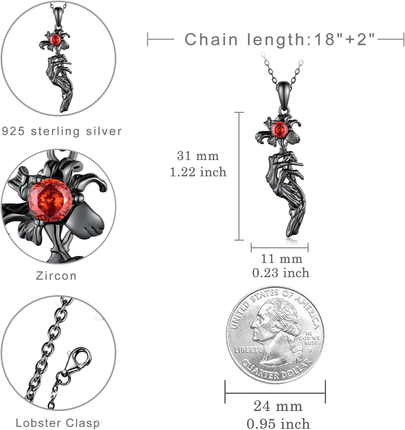 Skull Necklace 925 Sterling Silver Skeleton Hand Necklace Gothic Skull Jewelry Gifts for Women Men - Image 4