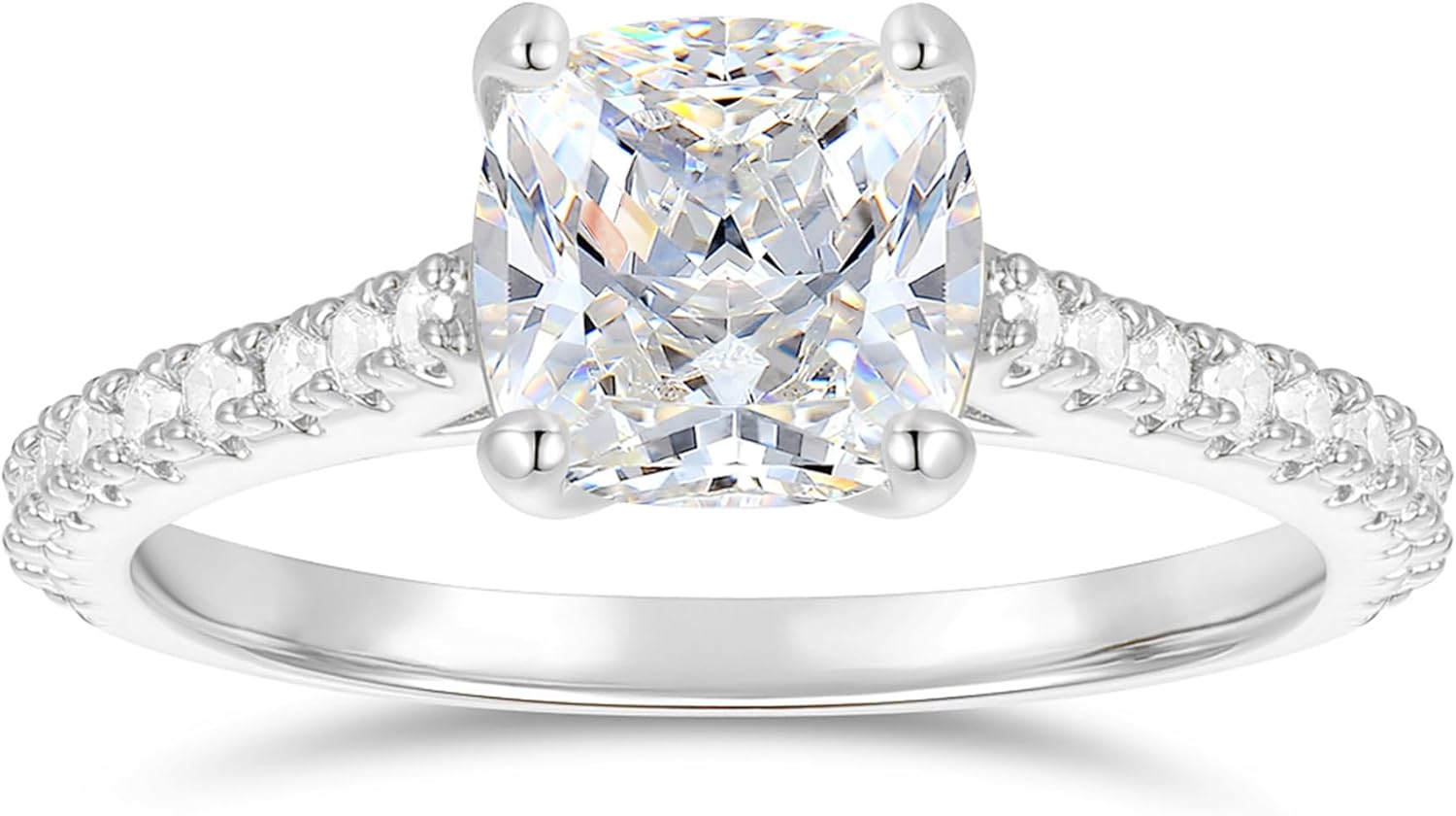 14K White Gold 2CT Moissanite Rings 14K Gold Cushion Cut Engagement Ring 2 Carat Cushion Moissanite Engagement Ring for Women