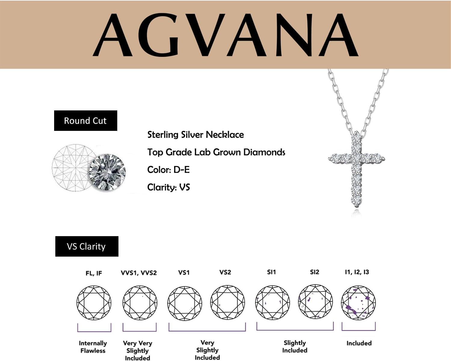 Agvana Valentines Day Gifts Cross of Radiance 0.52 Ct. Tw. Lab-Grown Diamond Cross Pendant Necklace in Sterling Silver (D-E, VS) Fine Jewelry for Women Anniversary Birthday Gifts for Her, 16-18" Chain - Image 6