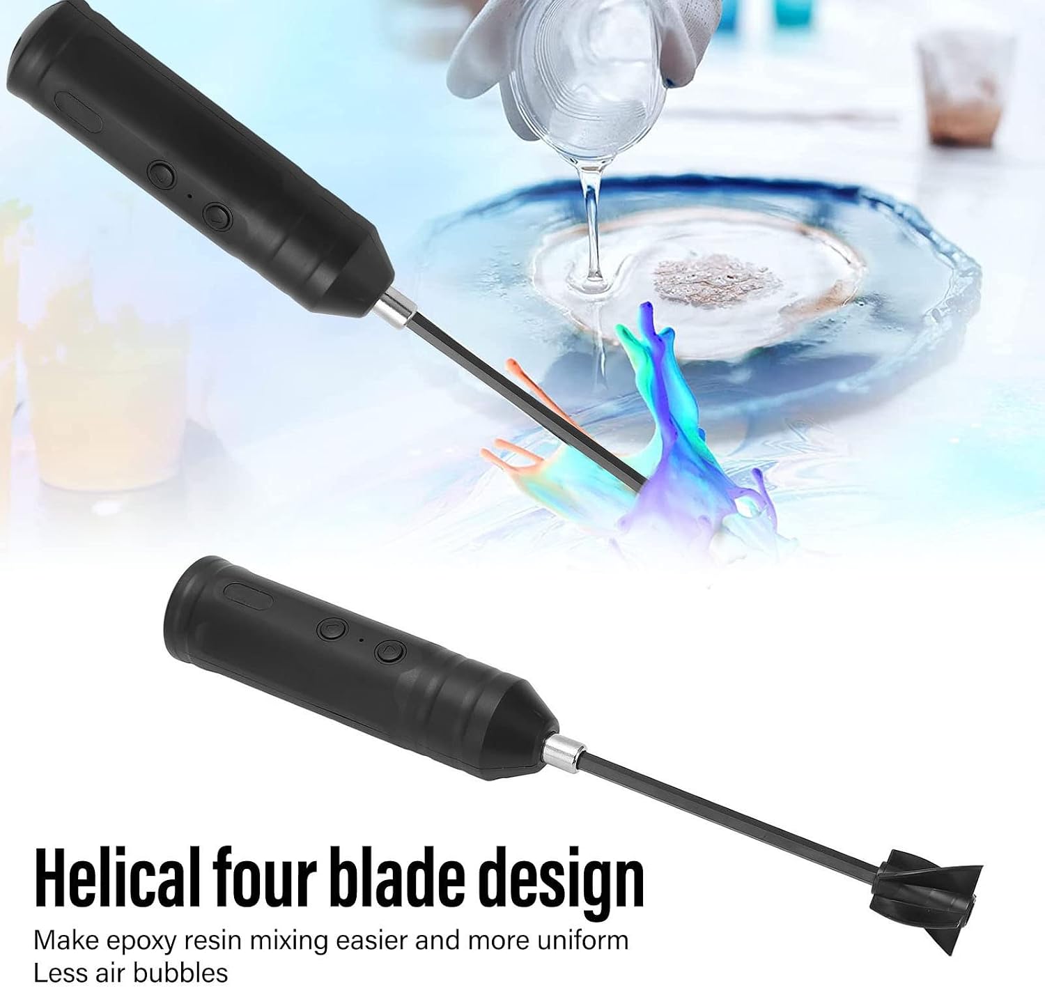 Pilipane Handheld Electric Gum Stirrer and Rechargeable Gum Stirrer, Portable Rechargeable EPO xy Gum Mixer, Powerful Slow Motor Mixer (Black)