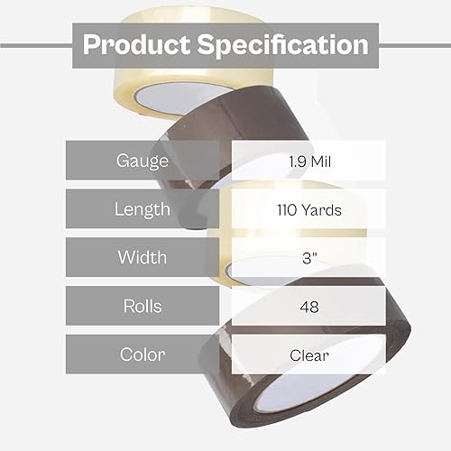 Miniatura 3 de PSBM Cinta de embalaje, 3 pulgadas x 110 yardas, paquete de 48, transparente, 1.9 mil, cinta de embalaje para recarga de dispensador, mudanza,