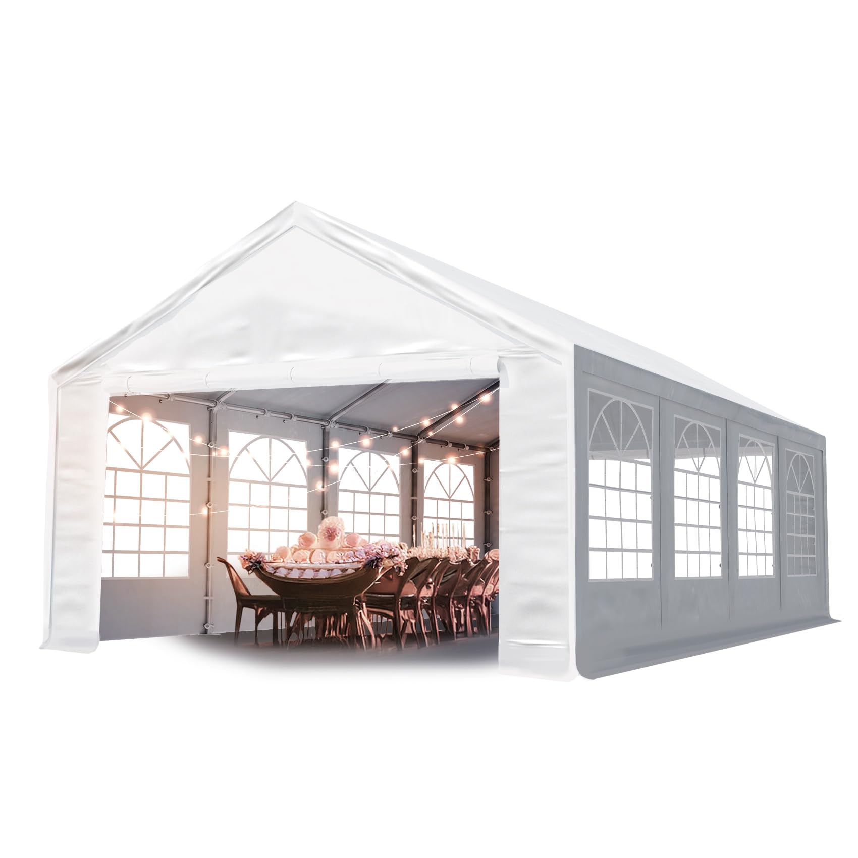 TOOLPORT Partyzelt 4x8 m Pavillon Starke PVC 600 N Plane wasserdicht und schneller Aufbau weiß