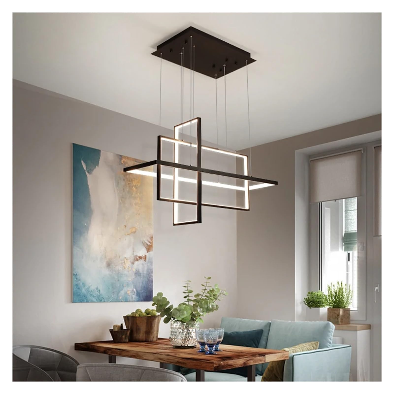 Lampe à suspension LED noire au design moderne pour cuisine