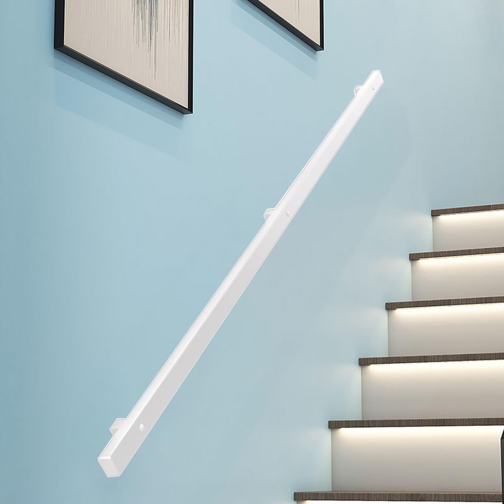 Rampe d'escalier blanche de 200cm avec supports muraux pour une prise en main sécurisée