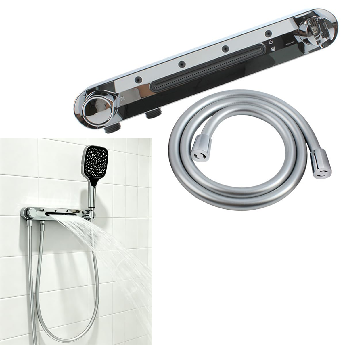 Système de douche en finition chrome brillant pour salle de bain moderne