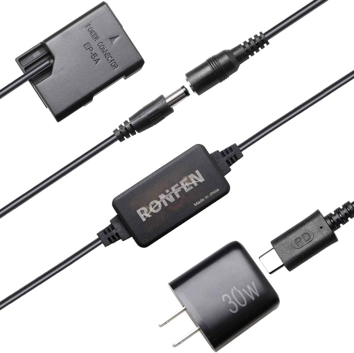 EP-5A DC Coupler Power Connector EN-EL14 EN-EL14a Dummy Battery USB-C Cable PD Adapter Kit Replace EP-5A + EH-5 AC Power Adapter for Cameras Nikon D3200 D3500 D5300 D5600 Df Coolpix P7000 P7800