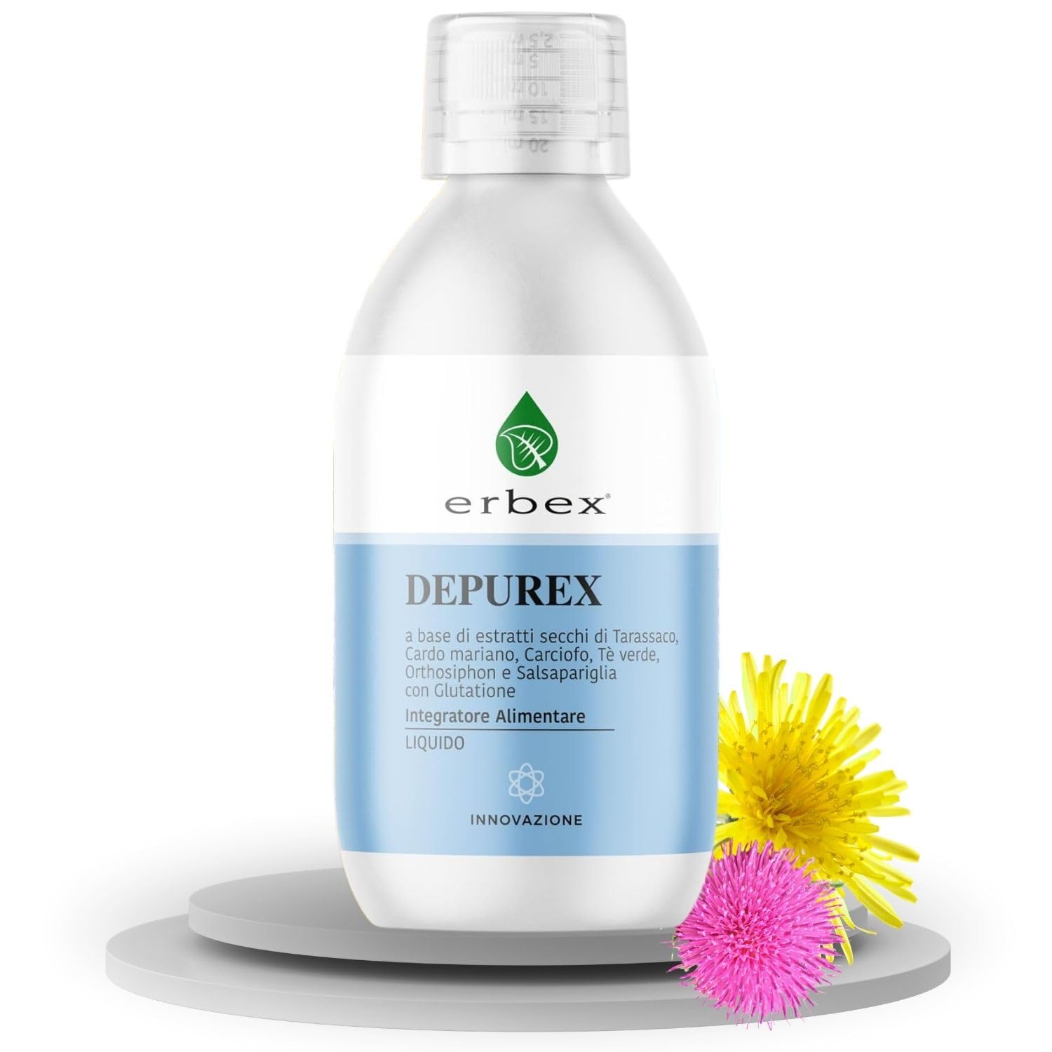 ERBEX - Depurex | Cardo Mariano Tarassaco Carciofo e Glutatione | Integratore Liquido Depurativo Fegato e Drenaggio | 300 ml