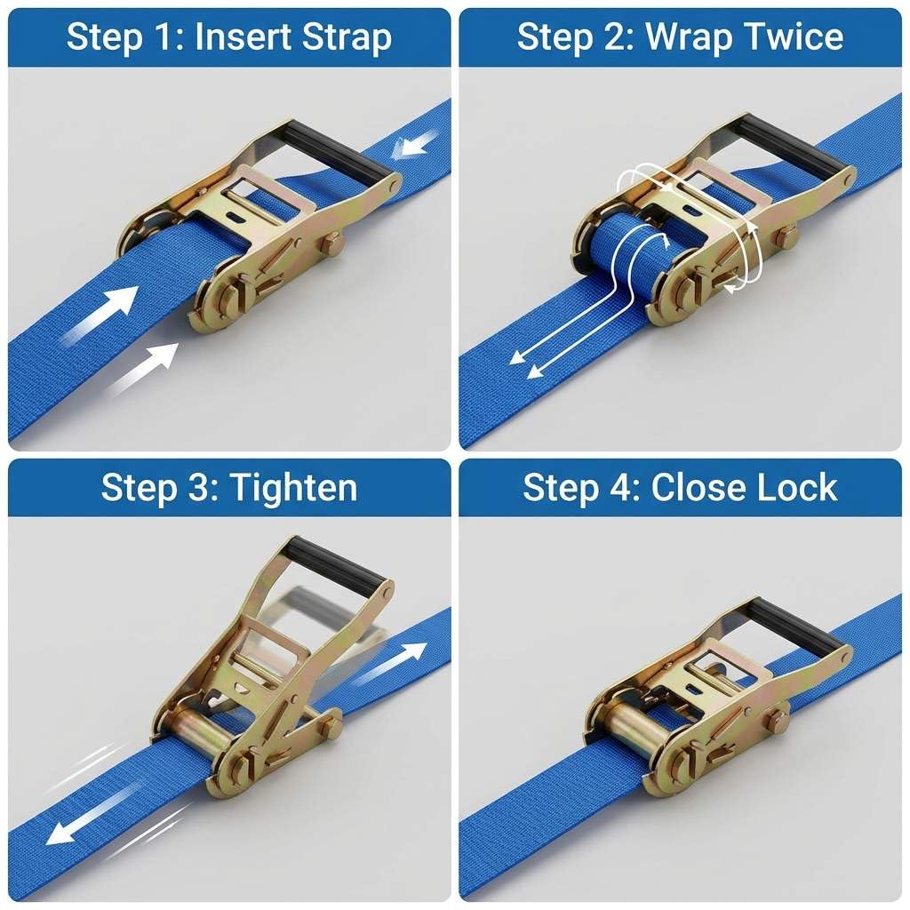 QWORK Fibbia a cricchetto con gancio singolo lungo, confezione da 6 cinghie a cricchetto da 5,1 cm, ganci a J, sicurezza per camion cargo