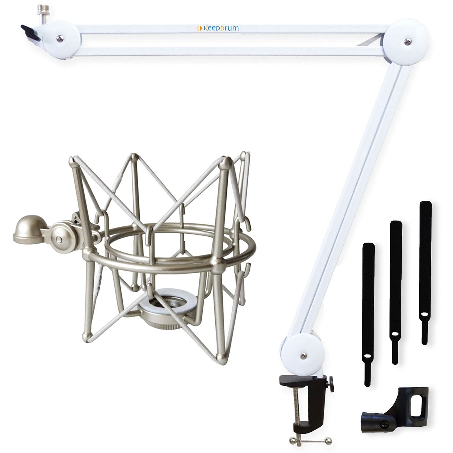 keepdrum MS138 Mikrofonarm Weiss + MS088 Mikrofon-Spinne für Rode Mikrofone