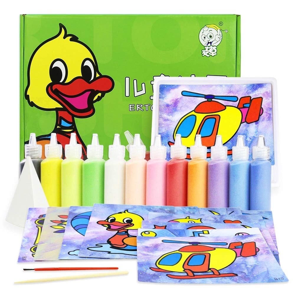 PUGLIFE12Pcs/box DIY Sand Painting Crafts Set Puzzle Children Hand-on Drawing Toys Kids Girl Boys Xmas Leaning Study Gift Toy