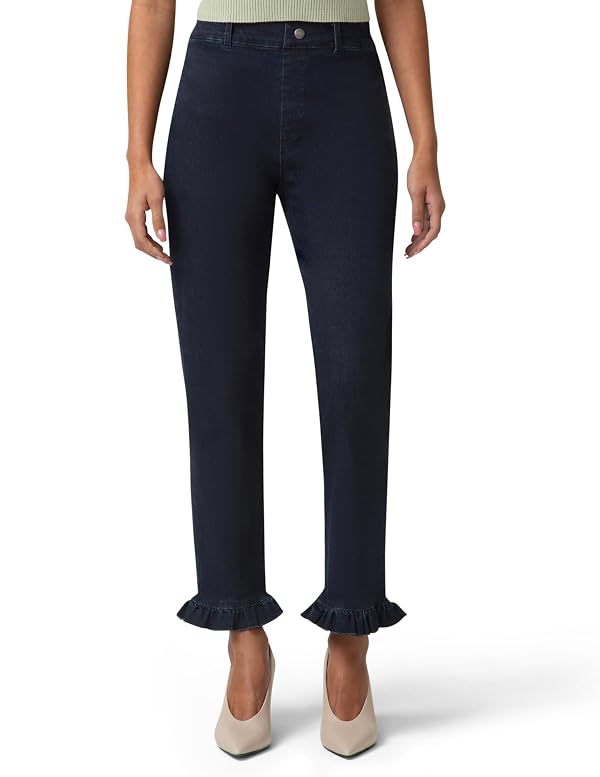 HUE Women's Fashion Denim Jean Skimmer Leggings, Black Indigo Wash - Ruffle Hem, Large by HUE - Used condition - US$24.57