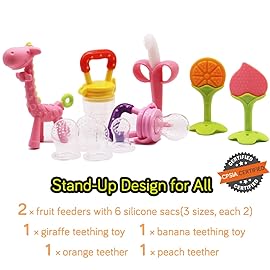 Medical-Grade Teething Toys for Babies 0-6 6-12 12-18 Months - with 4  Adorable Baby Teethers & 2  Baby Fruit Feeders - Soft Textures for Infant and Toddlers (Pink)