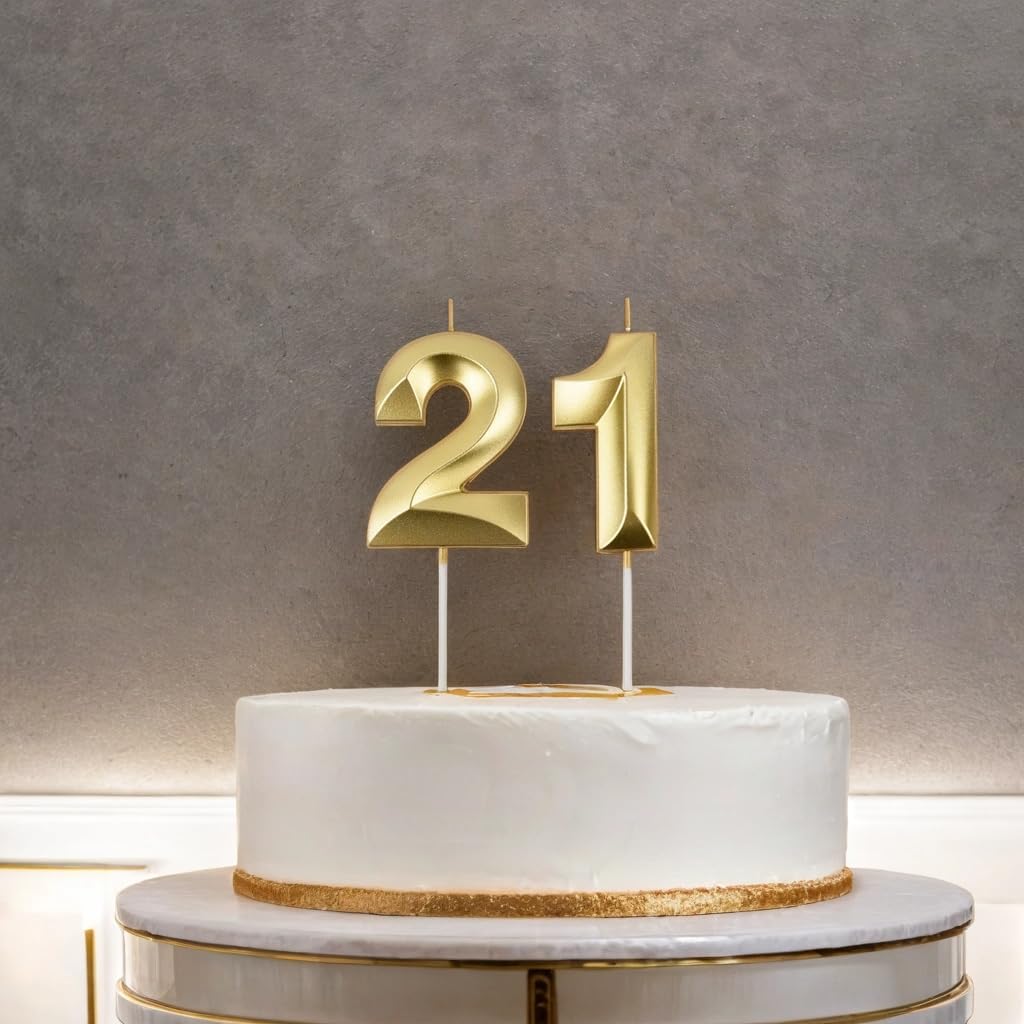 Gold Number 21 Birthday Candle Set - Elegant Cake Decoration -2