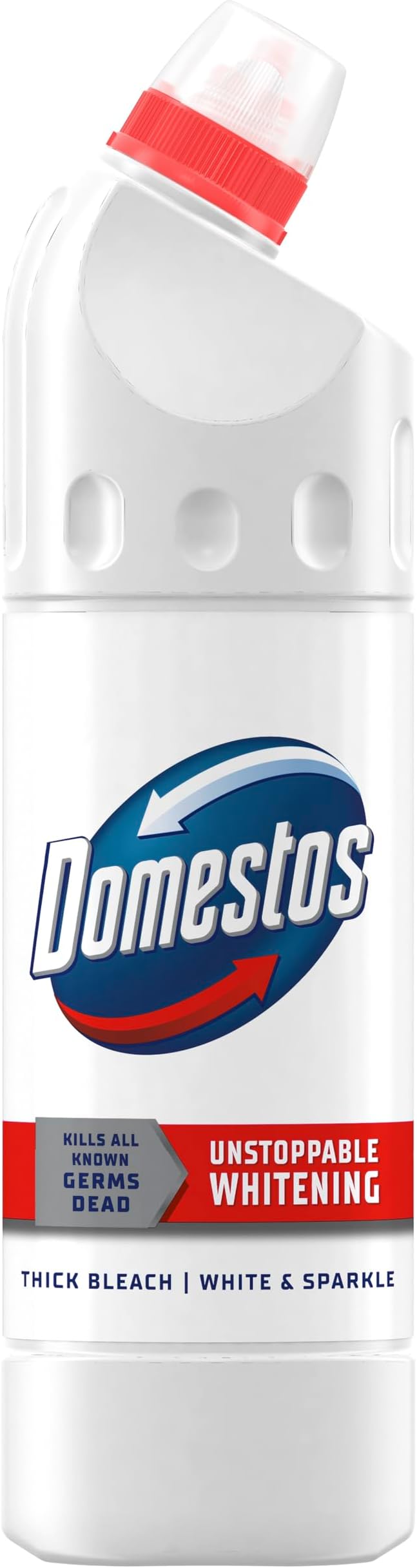 Domestos White & Sparkle Thick Bleach disinfectant that eliminates 99.99% of bacteria and viruses* unstoppable whitening power 750 ml