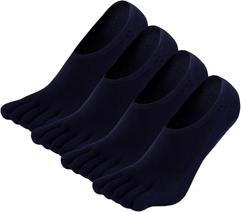 PUTUO Calcetines Invisibles de Dedos Hombre: Calcetines de Cinco Dedos Tobilleros de Algodón para Hombres Calcetines de Deporte de Corte Bajo con Silicona Antideslizante Talla 39-46, 4 Pares