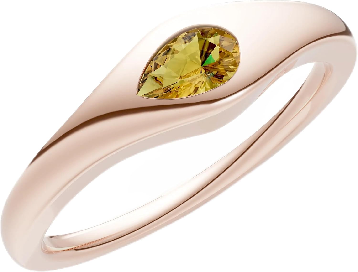 PEORA Pear Shape Cut Citrine Dome Band Available in Solid 10K, 14K or 18K Ring – White, Yellow or Rose Gold