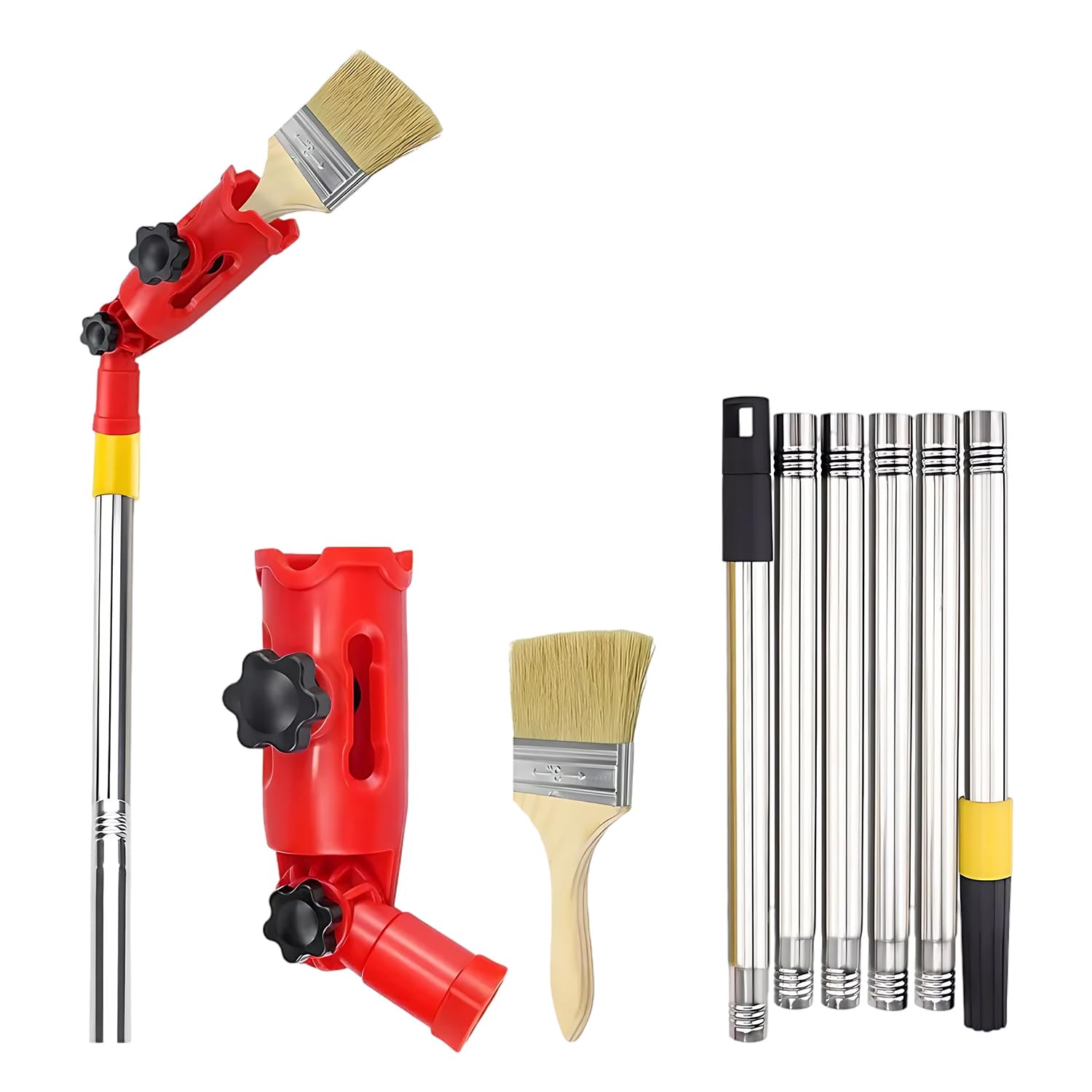 Lengsuaa Sliver Paint Roller Extension Pole, Multiangle Paint Brush Extender Holder, Extendable Paint Brush Pole Attachments With Paint Brush And 160° Adjustable Angle Fits Most Rollers And Scrapers