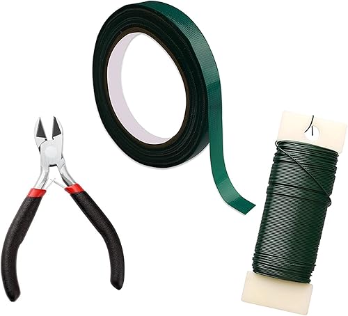 Kit de cinta floral, cinta adhesiva impermeable para flores y alambre floral verde y cortador de alambre floral, kit de arreglo floral para pulsera