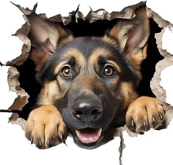 Decorative Decals 3D German Shepherd Car Sticker Vinyl Material Suitable for Decorating Car Bodies Windows Rear Windshield Bumpers Walls Laptops and Suitcases 2-Pack PDDM-1