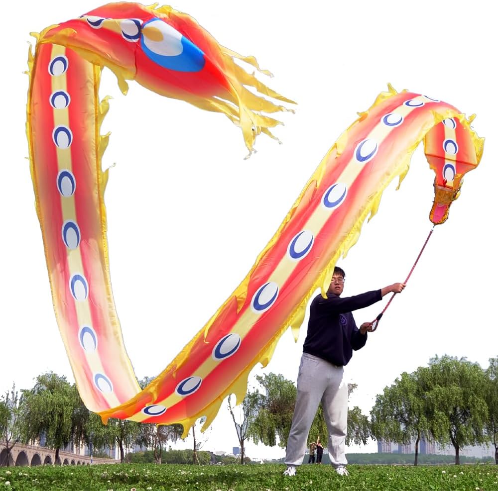 DSJUGGLING Flowy Dragon Body Accessories, Multi-Patterned Silk-Like Dragon Body Ribbon Streamer Used for Dragon Poi Combo Optional Equipment (Black Claw Dragon, 26.2 FT(8 Meters))